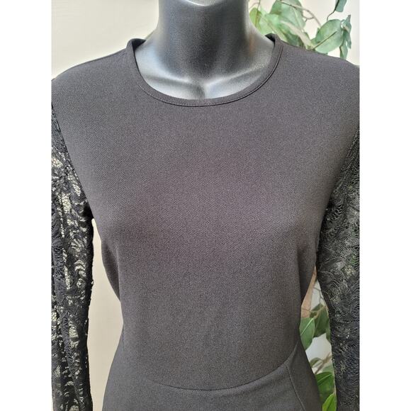 Women's Jumpsuit Small Black Lace Long Sleeve Asymmetrical Hem Wide Leg Evening - Picture 8 of 16